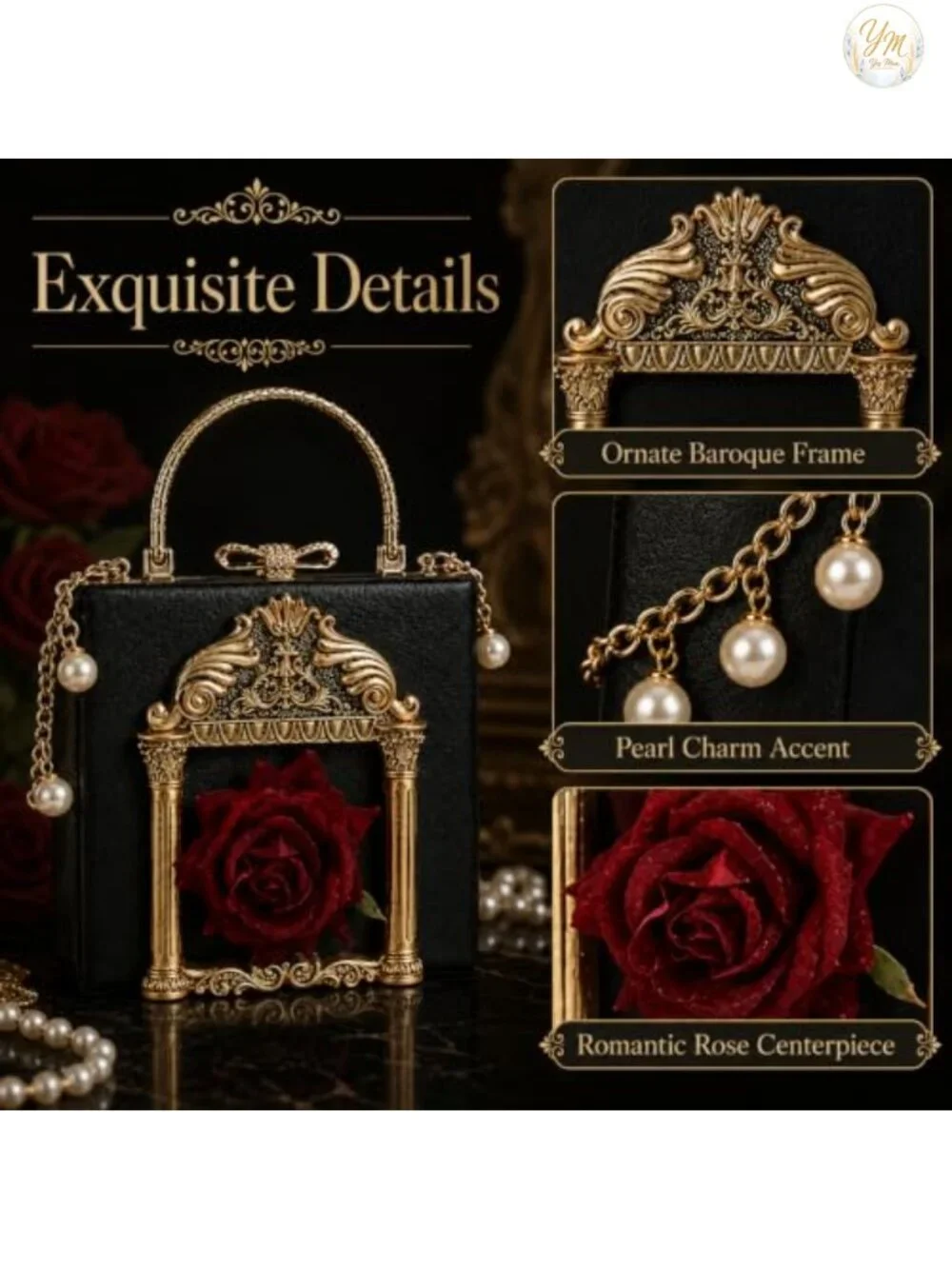 Faux Leather Gothic Clutch Purse with Chain Strap Novelty Handbag